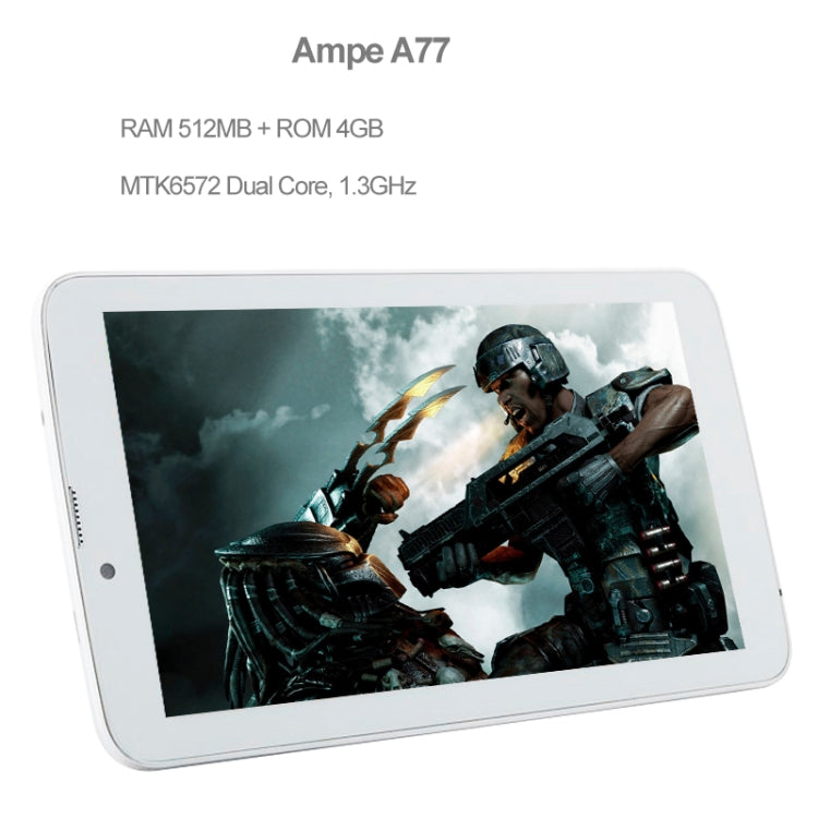 Ampe A77, 7.0 inch, 512MB+4GB, 2G + Voice Function Android 4.2.2, MTK6572 Dual Core 1.3GHz, Dual SIM, OTG, GPS, WiFi, Bluetooth