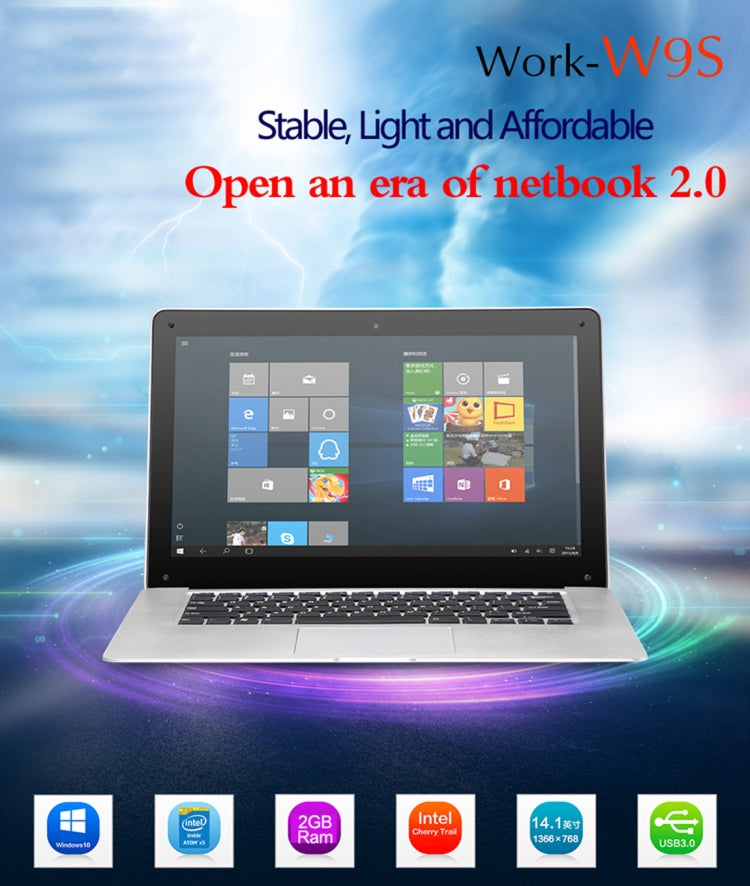 W9S NetBook PC, 14.1 inch, 2GB+32GB, Windows 10 Home Intel Cherry Trail Atom X5-Z8350 Quad Core 1.44GHz-1.84GHz(Silver)
