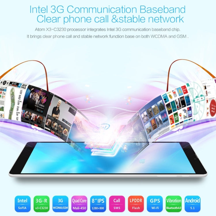 Teclast P80, 1GB+8GB, 8.0 inch Android 5.1 3G Phone Call, Intel x3-C3230 Quad Core 1.2GHz, Network: 3G (Black + White)