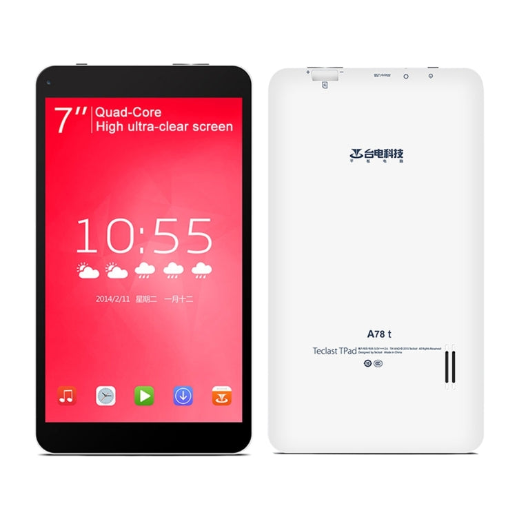 Teclast A78t Tablet PC, 512MB+8GB, 7.0 inch Android 4.4, RK3126 Quad Core 1.3GHz, Support OTG, OTA (Black + White)