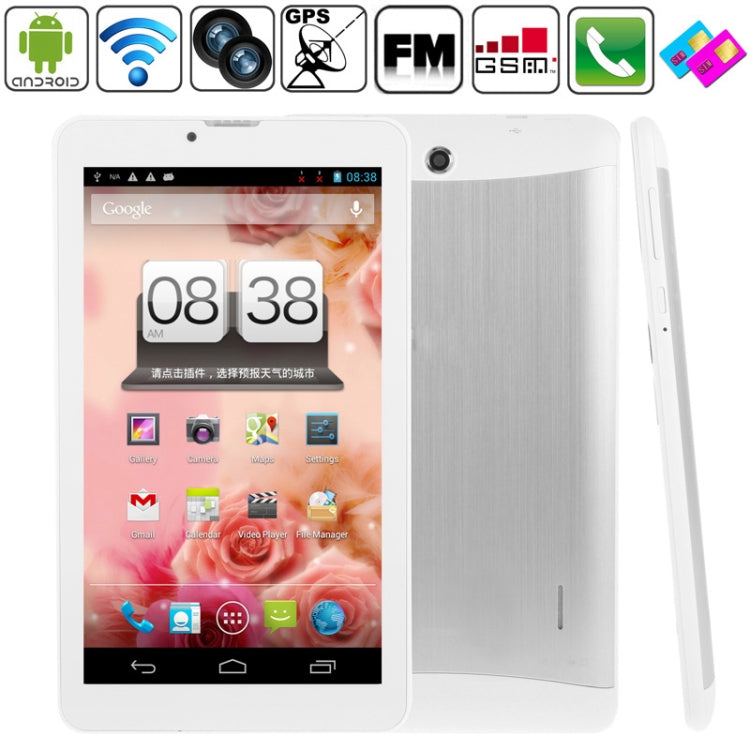 Soulycin S8, 7.0 inch, 512MB+8GB, 3G + Phone Call Android 6.0, SC7731 Quad Core, OTG, Dual SIM, GPS, WIFI, Bluetoot(Silver)