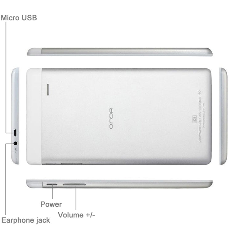ONDA V702 Tablet PC 8GB, 7.0 inch Android 4.4.2, CPU: Allwinner A33 Quad Core ARM Cortex A7, CE FCC ROHS WEEE Certification(Silver)