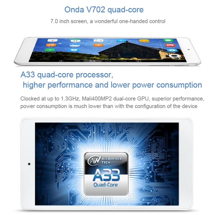 ONDA V702 Tablet PC 8GB, 7.0 inch Android 4.4.2, CPU: Allwinner A33 Quad Core ARM Cortex A7, CE FCC ROHS WEEE Certification(Silver)