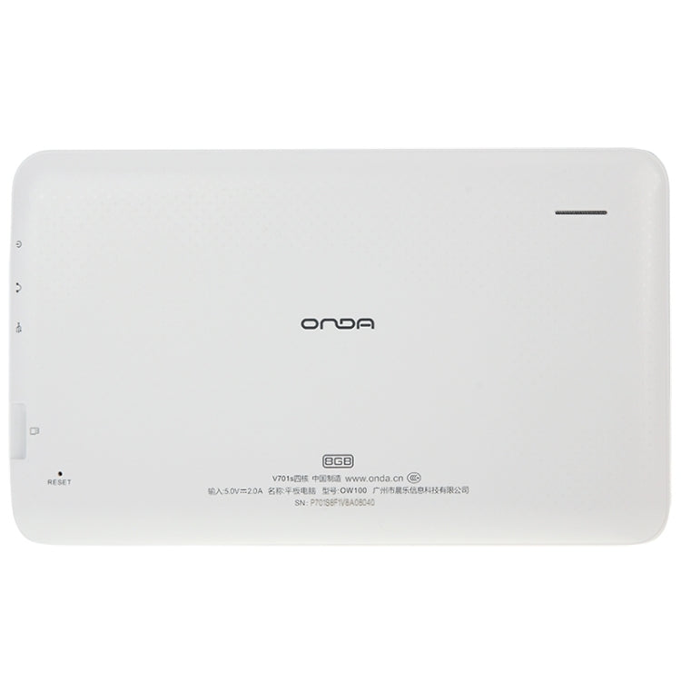 ONDA V701s Tablet PC 8GB, 7.0 inch Android 4.4.2, CPU: Allwinner A33 Quad Core ARM Cortex A7 1.3GHz, CE FCC ROHS WEEE Certification(White)