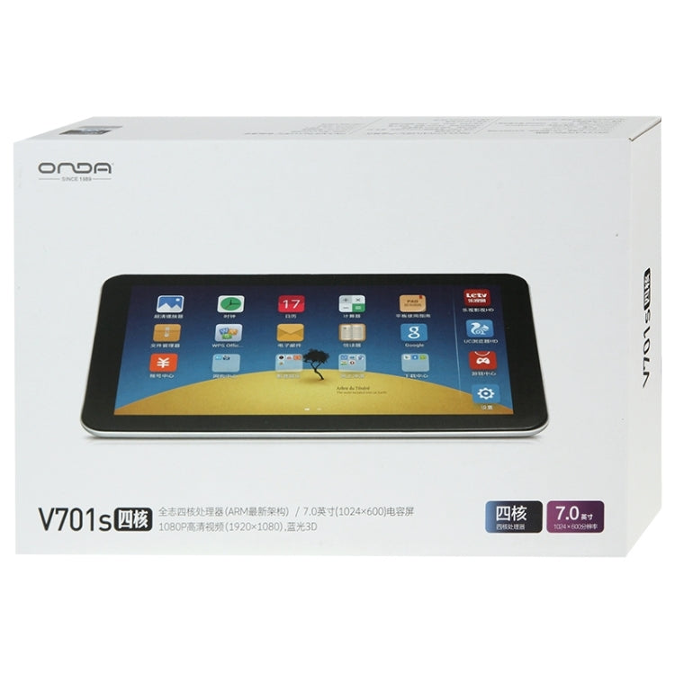 ONDA V701s Tablet PC 8GB, 7.0 inch Android 4.4.2, CPU: Allwinner A33 Quad Core ARM Cortex A7 1.3GHz, CE FCC ROHS WEEE Certification(White)