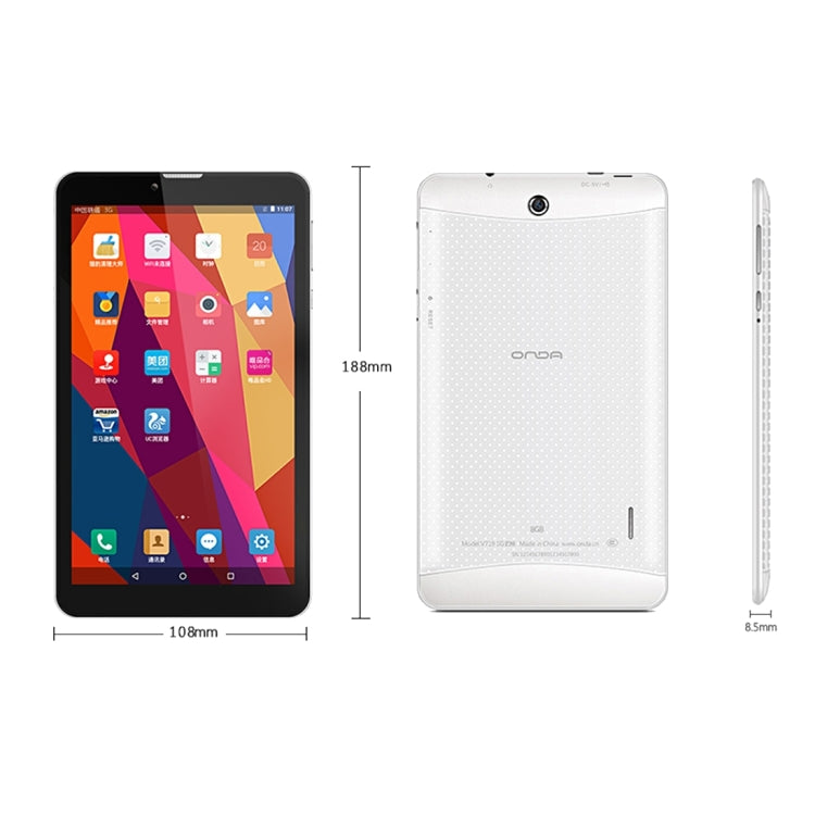 ONDA V719 3G Tablet PC 8GB, 7.0 inch 3G Phone Call Android 5.1, CPU: MTK8321 Quad Core, RAM: 1GB, CE FCC ROHS WEEE Certification(White)