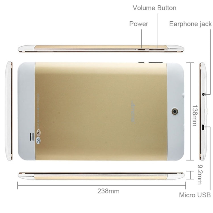 Ampe A91, 9.0 inch, 512MB+8GB, Android 4.2.2, Dual SIM, GPS, GSM&WCDMA(Gold)