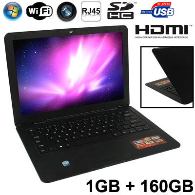 13.3 inch Notebook PC, 1GB+160GB, Windows 7 Intel Celeron CPU J1800 2.41GHz, HDMI, WiFi, LAN(Black)