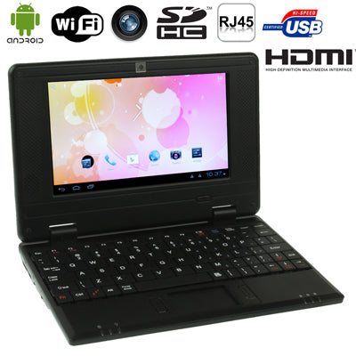 7.0 inch Notebook PC, 512MB+4GB, Android 4.0, VIA WM8880 A9 Dual Core 1.5GHz(Black)