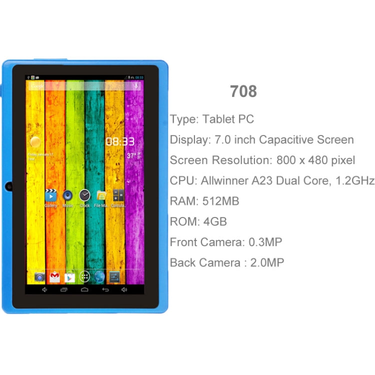 7.0 inch Tablet PC, 512MB+4GB, Android 4.2.2, 360 Degrees Menu Rotation, Allwinner A33 Quad-core, Bluetooth, WiFi