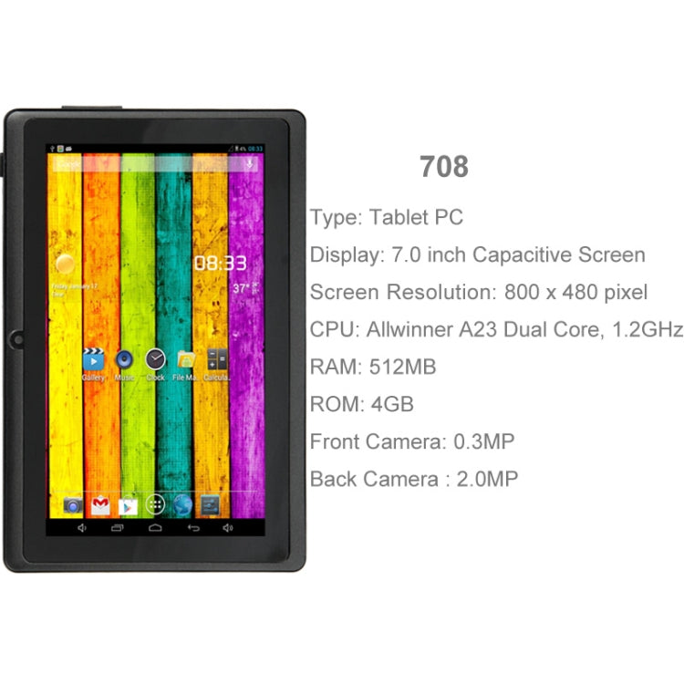 7.0 inch Tablet PC, 512MB+4GB, Android 4.2.2, 360 Degrees Menu Rotation, Allwinner A33 Quad-core, Bluetooth, WiFi