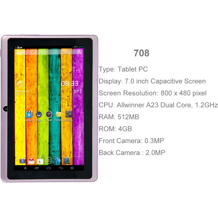 7.0 inch Tablet PC, 512MB+4GB, Android 4.2.2, 360 Degrees Menu Rotation, Allwinner A33 Quad-core, Bluetooth, WiFi