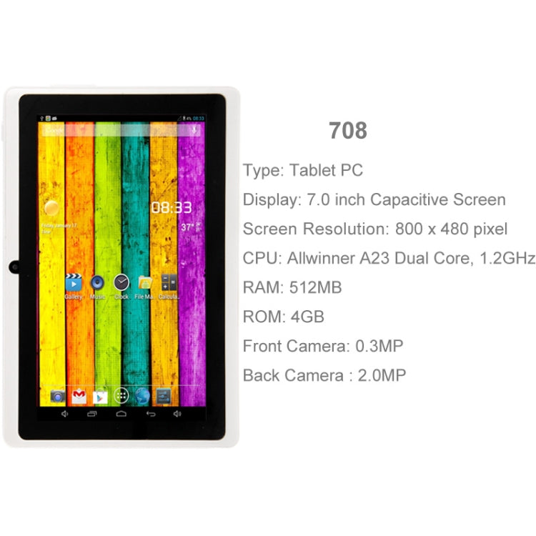 7.0 inch Tablet PC, 512MB+4GB, Android 4.2.2, 360 Degrees Menu Rotation, Allwinner A33 Quad-core, Bluetooth, WiFi