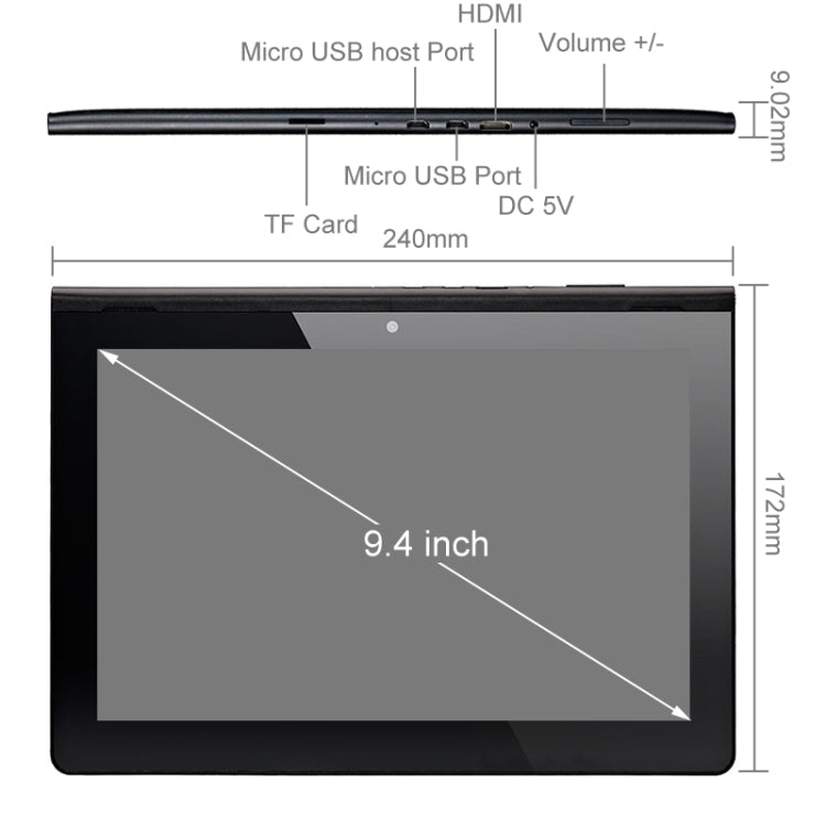 PiPo P7, 2GB+16GB, 9.4 inch Android 4.4, CPU: RK3288 Arm Cotex A17 Quad Core 1.8GHz, GPS, OTG, HDMI, BT, WiFi(Black)