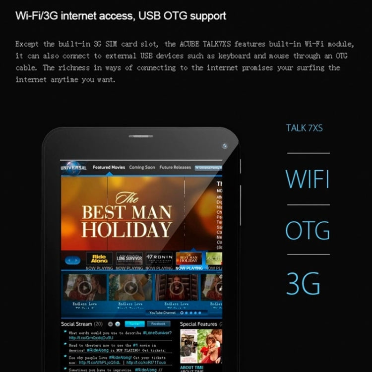 Cube Talk7XS / U51GTS Tablet PC, 7 inch Android 4.2.2, MTK8312 Dual-core 1.3GHz, Dual SIM, Support 3G Call / GPS(White)