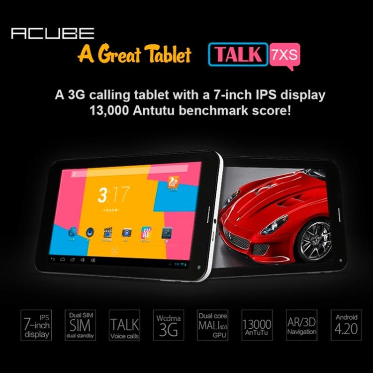 Cube Talk7XS / U51GTS Tablet PC, 7 inch Android 4.2.2, MTK8312 Dual-core 1.3GHz, Dual SIM, Support 3G Call / GPS(White)