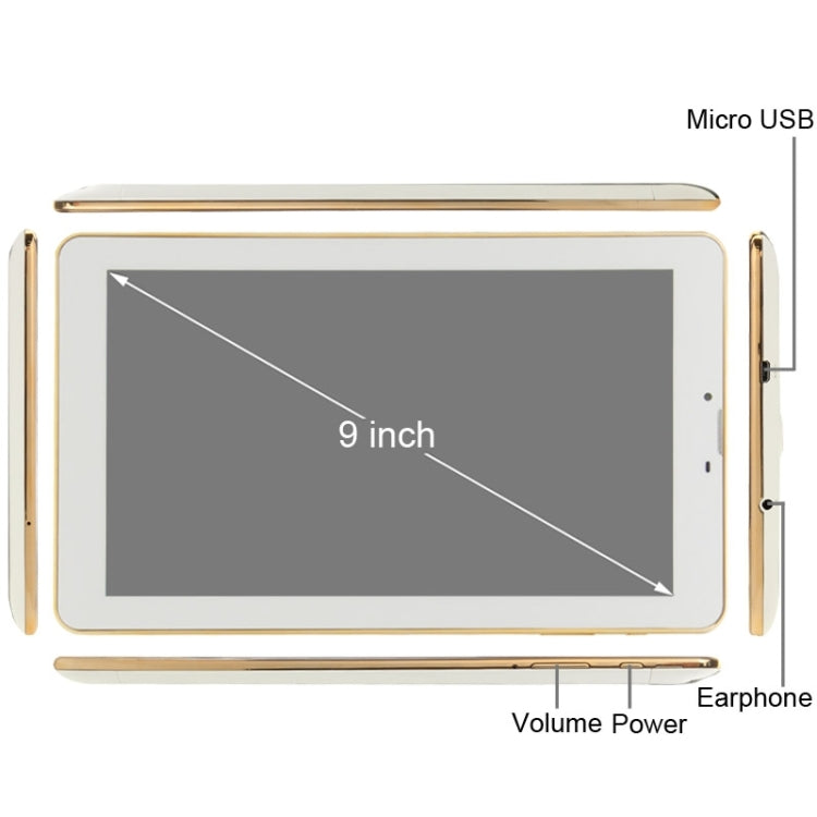 9 inch Android 4.2.2 3G Phone Call Tablet 8GB, P900, RAM:1G, Dual SIM, WCDMA&GSM(White)