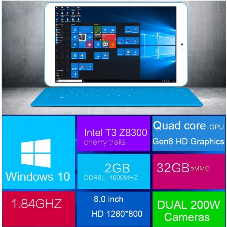 Colorfly i820 Speed Tablet PC 32GB, 8.0 inch Windows 10, Intel Atom x5-Z8300 Quad Core 1.44GHz, RAM: 2GB