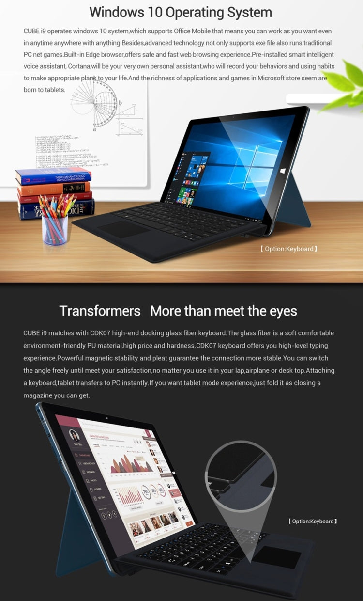 CUBE i9 Tablet, ROM: 128GB, 12.2 inch Windows 10 Intel Core M3-6Y30 1.51-2.2GHz, RAM: 4GB