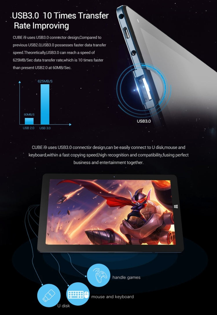 CUBE i9 Tablet, ROM: 128GB, 12.2 inch Windows 10 Intel Core M3-6Y30 1.51-2.2GHz, RAM: 4GB