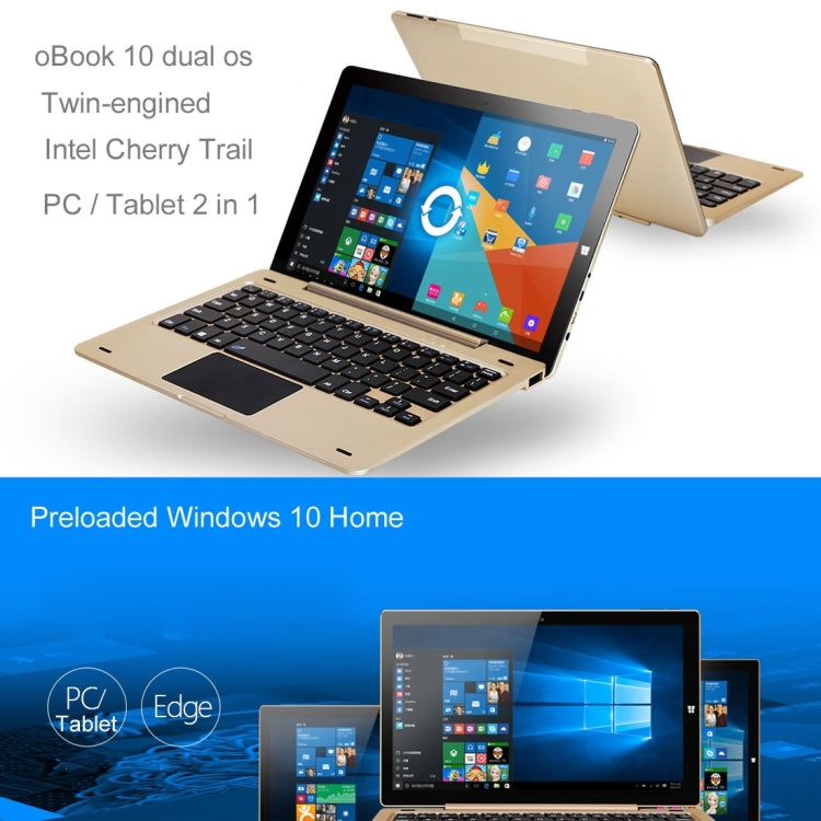 ONDA OBOOK10 Dual OS NetBook, 4GB+64GB, 10.1 inch Windows 10 HOME & Remix OS 2.0, Intel Cherry Trail Atom X5-Z8300 1.44-1.84GHz, CE FCC ROHS WEEE Certification(Gold)