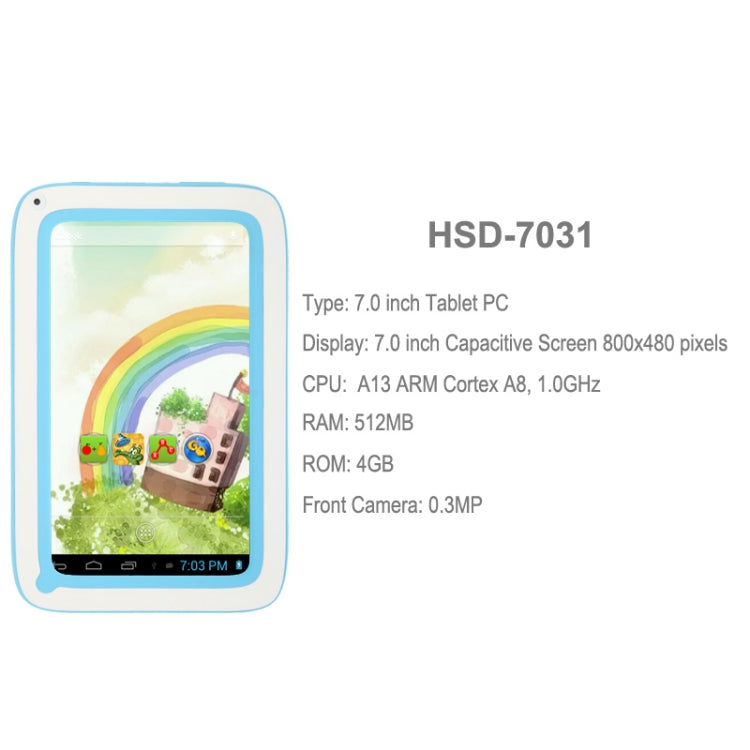 Kids Education Tablet PC, 7.0 inch, 512MB+4GB, Android 4.1 RK2926 Dual Core 1.2GHz(Blue)