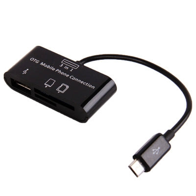 Card Reader + HUB for OTG Mobile Phone, Support SD / MMC / TF Card(Black)