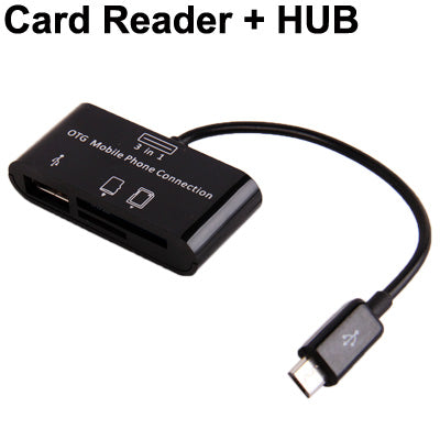 Card Reader + HUB for OTG Mobile Phone, Support SD / MMC / TF Card(Black)
