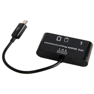 Card Reader + HUB for OTG Mobile Phone, Support SD / MMC / TF Card(Black)