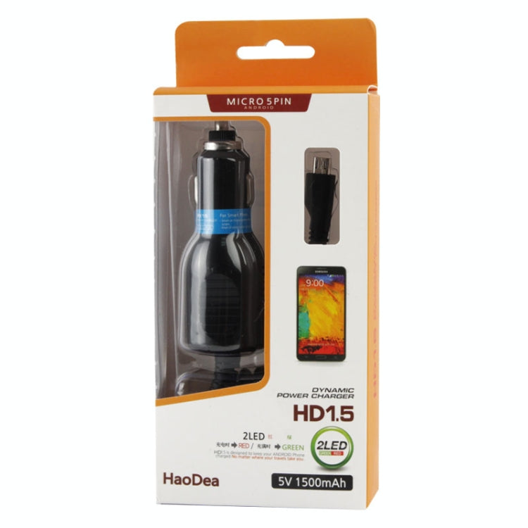 Micro 5 Pin 5V 1.5A Dynamic Car Power Charger Coiled Cable for Galaxy S6 / S IV / S III / Note II / Grand Trend Duos / Premier, HTC One / M7 / X920e, Nokia Lumia 920, Sony Xperia Series etc, Cable Length: 40cm (can be extended up to 120cm), Black(Black)