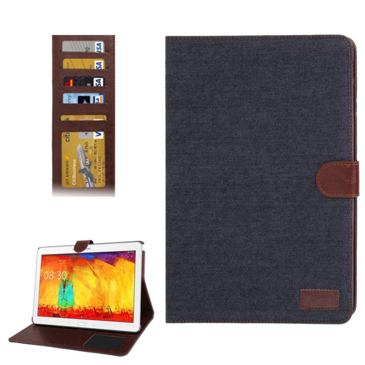 Denim Texture Leather Case with Credit Card Slots & Holder for Galaxy Note 10.1 / P600 (2014 Edition), Black(Black)