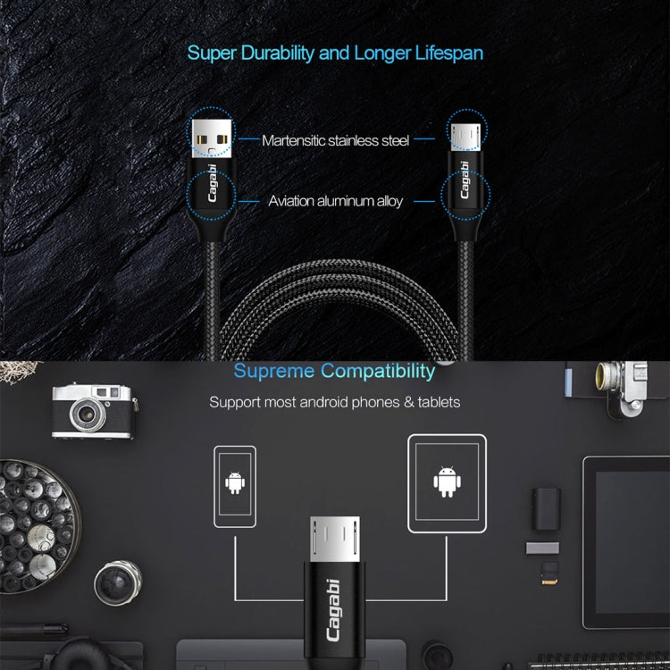 Cagabi N1 1m 2.4A Aviation Aluminum Alloy + Nylon USB to Micro USB Data Sync Fast Charging Cable,