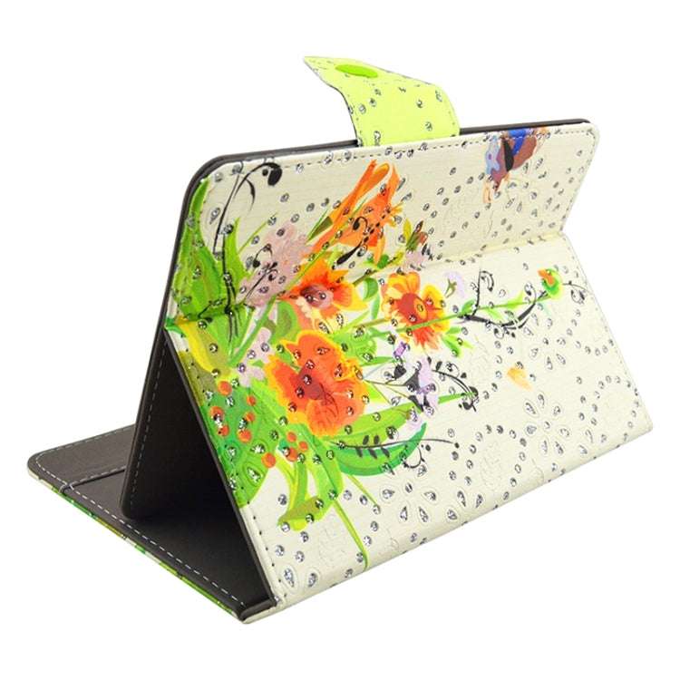 Flower and Butterfly Pattern Diamond Encrusted Leather Protective Case with Holder for 7 inch Tablet PC