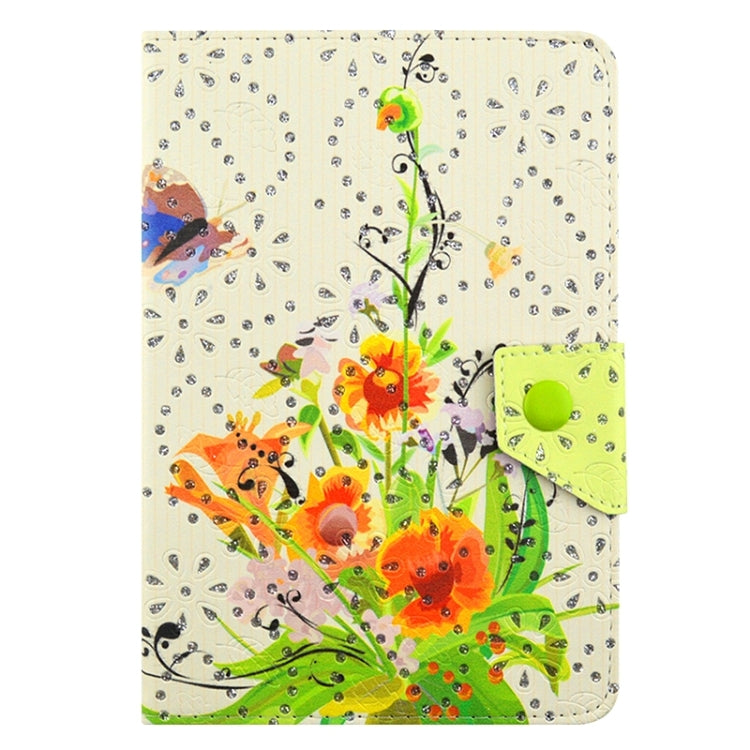 Flower and Butterfly Pattern Diamond Encrusted Leather Protective Case with Holder for 7 inch Tablet PC