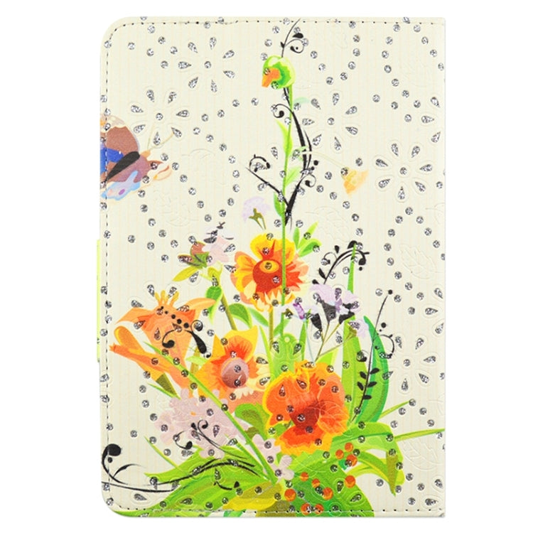 Flower and Butterfly Pattern Diamond Encrusted Leather Protective Case with Holder for 7 inch Tablet PC
