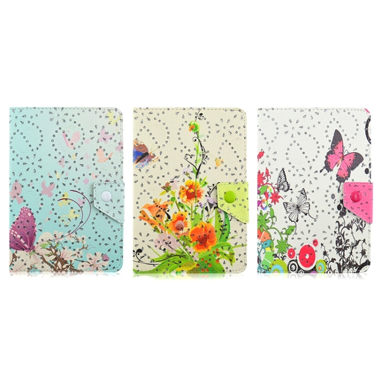 Flower and Butterfly Pattern Diamond Encrusted Leather Protective Case with Holder for 7 inch Tablet PC