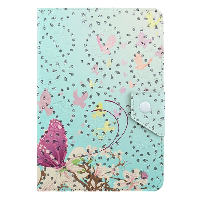 Flower and Butterfly Pattern Diamond Encrusted Leather Protective Case with Holder for 10 inch Tablet PC