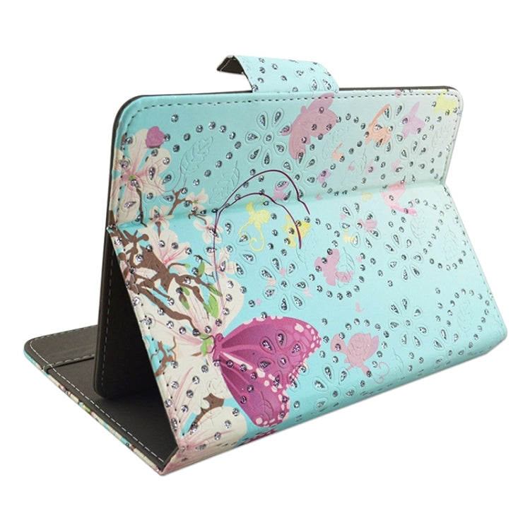 Flower and Butterfly Pattern Diamond Encrusted Leather Protective Case with Holder for 10 inch Tablet PC