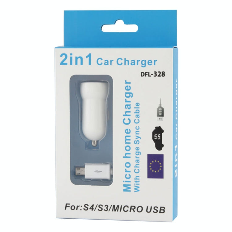 2 in 1 (Car Charger + Micro 5 Pin USB Sync Cable) Travel Kit for Galaxy S6 / S IV / S III / Note II / Grand Trend Duos / Premier, HTC One / M7 / X920e, Nokia Lumia 920, Sony Xperia Series etc, EU Plug