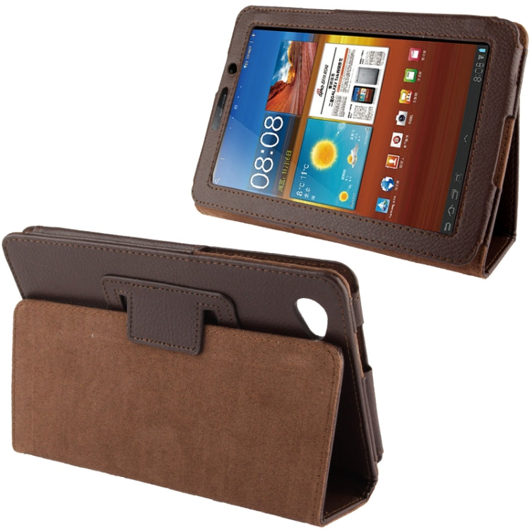 Litchi Texture Leather Case with Holder for Galaxy Tab 7.7 / P6800(Brown)