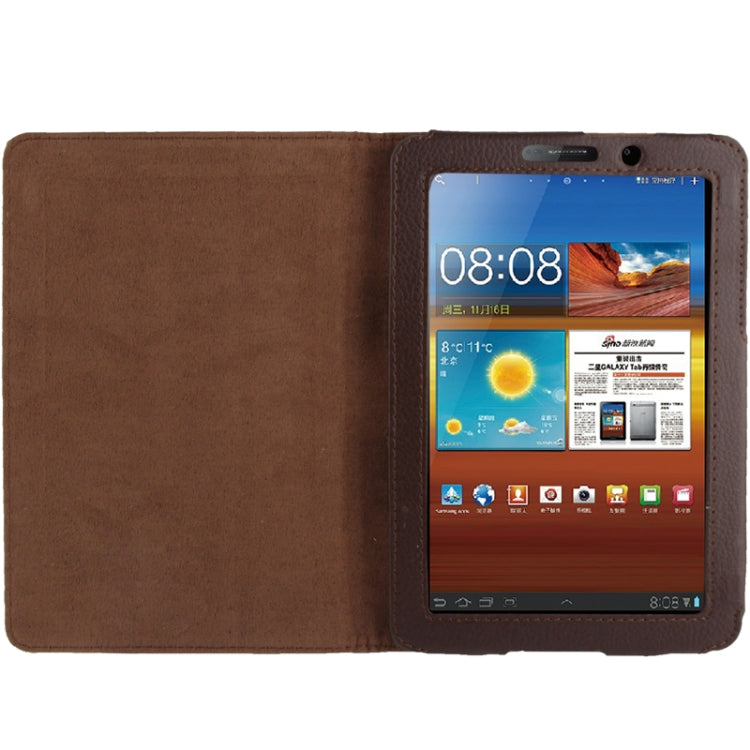 Litchi Texture Leather Case with Holder for Galaxy Tab 7.7 / P6800(Brown)