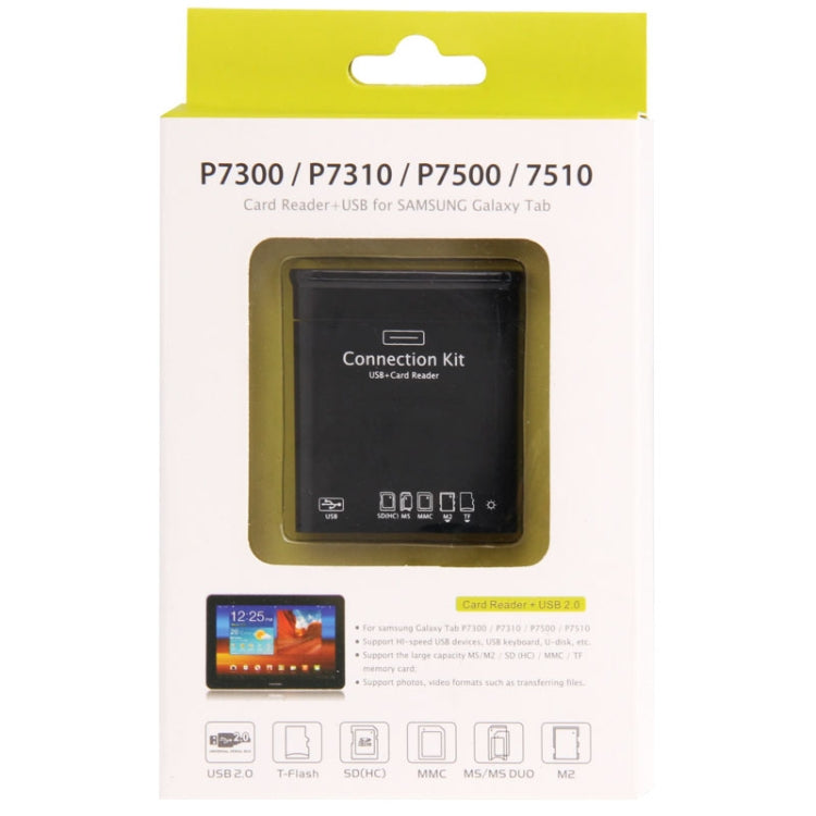 Card Reader + USB Connection Kit for Galaxy Tab P3100 /P5100 /P6200 /P6800 /P7100 /P7300 /P7500 /N5100 / N8000(Black)