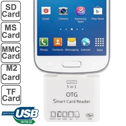 5 in 1 Micro USB Card Reader Connection Kit for Galaxy S IV / S III / Note / Other Smart Phone, Support SD / MMC / MS / M2 / TF Card / OTG Function(White)