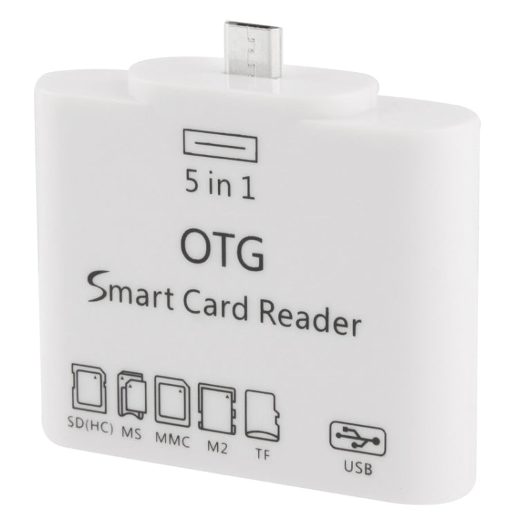 5 in 1 Micro USB Card Reader Connection Kit for Galaxy S IV / S III / Note / Other Smart Phone, Support SD / MMC / MS / M2 / TF Card / OTG Function(White)