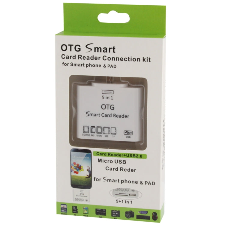 5 in 1 Micro USB Card Reader Connection Kit for Galaxy S IV / S III / Note / Other Smart Phone, Support SD / MMC / MS / M2 / TF Card / OTG Function(White)