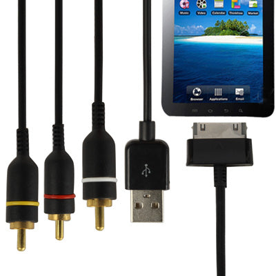1.5m 30 Pin to AV Cable + USB Charger Cable, For Galaxy Tab 7 / P1000 / P1010(Black)