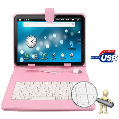 Universal Adjustable Leather Tablet Case with USB 2.0 Hard Key Keyboard, Suitable for 7.0 inch Tablet PC (Such as S-WMC-1733, S-WMC-1727, S-WMC-1654, S-WMC-1631, S-WMC-1550 etc.), Pink(Pink)