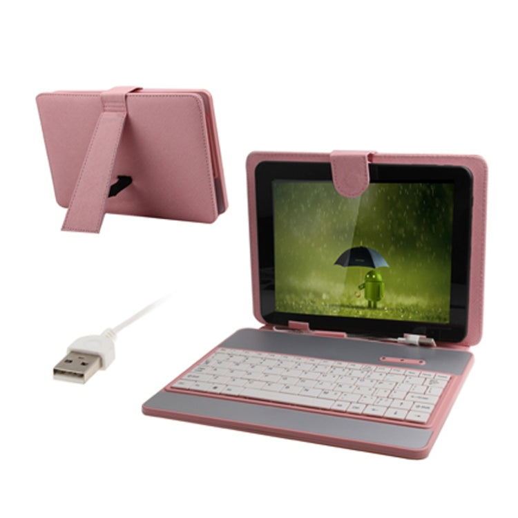 7 inch Universal Tablet PC Leather Tablet Case with USB Plastic Keyboard / Holder(Pink)