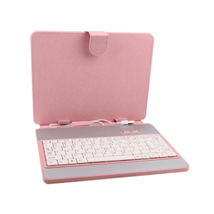 7 inch Universal Tablet PC Leather Tablet Case with USB Plastic Keyboard / Holder(Pink)