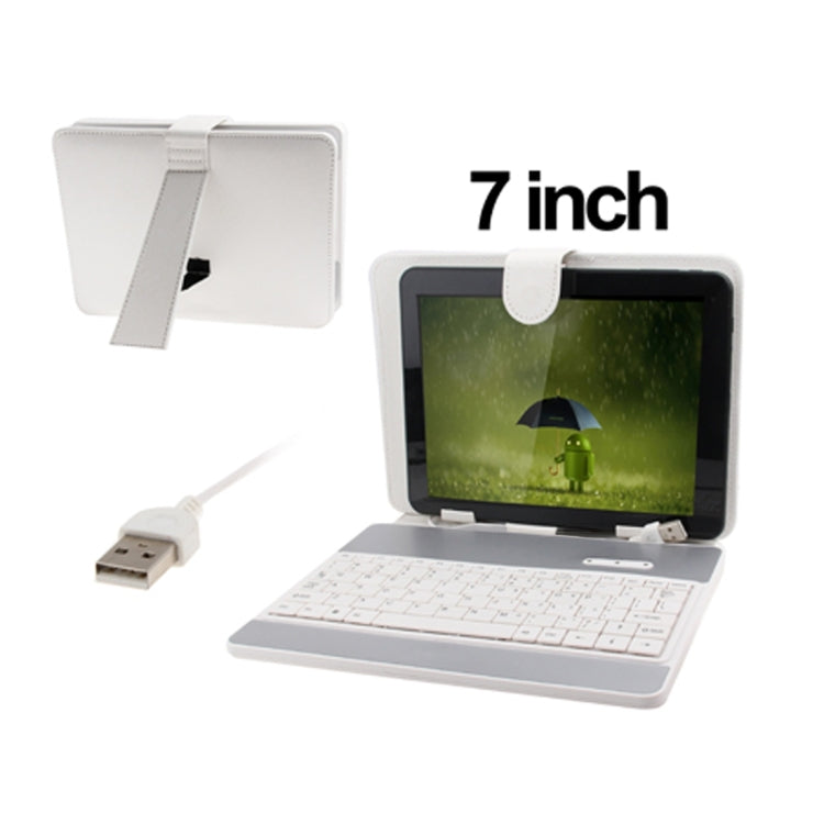 7 inch Universal Tablet PC Leather Tablet Case with USB Plastic Keyboard(White)